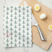 クリスマスツリーズウォーターカラーアートNAME休日 キッチンタオル (四つ折り)