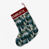 クリスマスツリーズウッドランド刺繍パーソナライズされた スモールクリスマスストッキング (裏面 (吊り時))