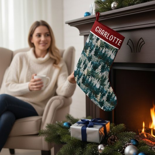 クリスマスツリーズウッドランド刺繍パーソナライズされた スモールクリスマスストッキング