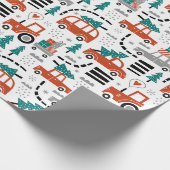 クリスマスツリーズカートラクター冬の休日 ラッピングペーパー (角)