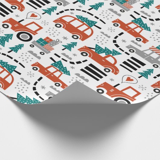 クリスマスツリーズカートラクター冬の休日 ラッピングペーパー (角)