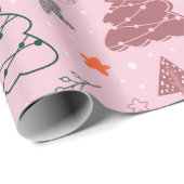 クリスマスツリーズスタースノーフレークピンクのクリスマス ラッピングペーパー (ロールコーナー)