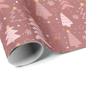 クリスマスツリーズスノーフレークバラ金ゴールドピンククリスマス ラッピングペーパー (ロールコーナー)