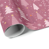 クリスマスツリーズスノーフレークバラ金ゴールドピンククリスマス ラッピングペーパー (ロールコーナー)