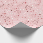 クリスマスツリーズスノーフレークピンクローズクリスマス ラッピングペーパー (角)