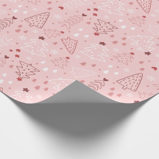 クリスマスツリーズスノーフレークピンクローズクリスマス ラッピングペーパー (角)