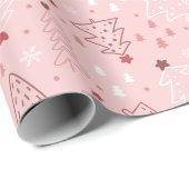 クリスマスツリーズスノーフレークピンクローズクリスマス ラッピングペーパー (ロールコーナー)