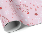 クリスマスツリーズスノーフレークピンクローズクリスマス ラッピングペーパー (ロールコーナー)