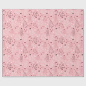 クリスマスツリーズスノーフレークピンクローズクリスマス ラッピングペーパー (フラット)