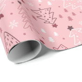 クリスマスツリーズスノーフレークピンクローズクリスマス ラッピングペーパー (ロールコーナー)