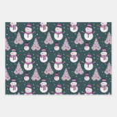 クリスマスツリーズスノーフレーク雪だるまクリスマス ラッピングペーパーシート (正面3)