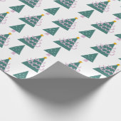 クリスマスツリーズドードルピンクグリーン ラッピングペーパー (角)