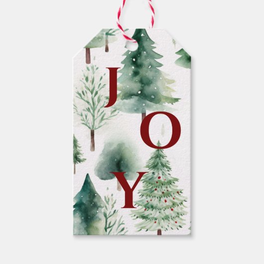 クリスマスツリーズパターングリーンレッドホリデーギフトラベル ギフトタグ (正面)