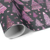 クリスマスツリーズパープルホワイトブラッククリスマス ラッピングペーパー (ロールコーナー)