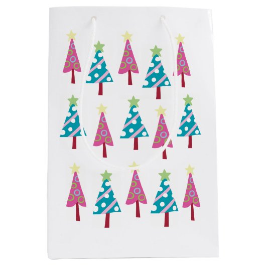 クリスマスツリーズピンクブルー抱き枕 ミディアムペーパーバッグ (正面)
