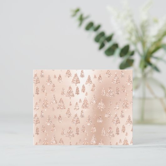 クリスマスツリーズピンクローズ金ゴールド赤面パウダーグラム シーズンポストカード (スタンド正面)