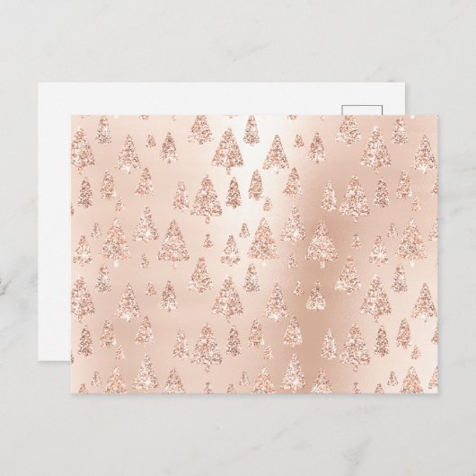 クリスマスツリーズピンクローズ金ゴールド赤面パウダーグラム シーズンポストカード (正面/裏面)