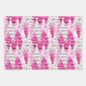 クリスマスツリーズピンク白い雪片 ラッピングペーパーシート (正面3)