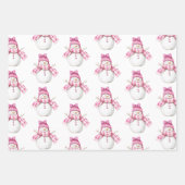 クリスマスツリーズピンク白い雪片 ラッピングペーパーシート (正面2)