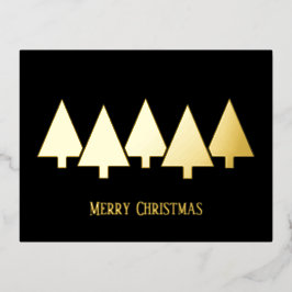 クリスマスツリーズブラックフォイルホリデーポストカード 箔シーズンポストカード