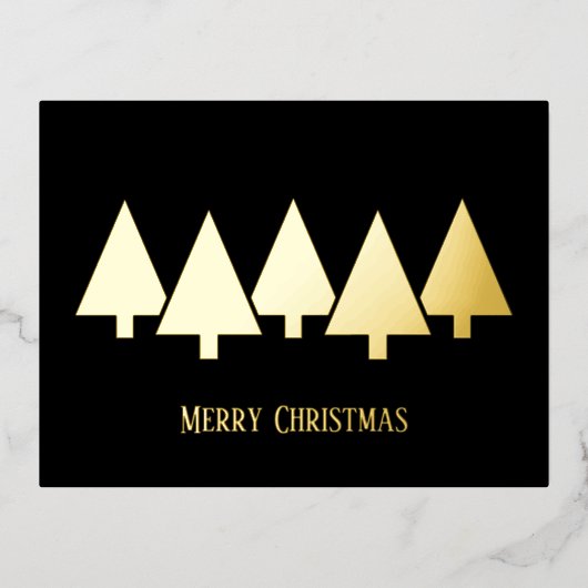 クリスマスツリーズブラックフォイルホリデーポストカード 箔シーズンポストカード (正面)