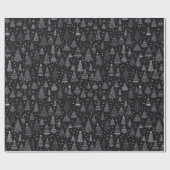 クリスマスツリーズブラック&ホワイトブラッククリスマス ラッピングペーパー (フラット)