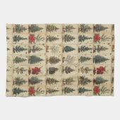 クリスマスツリーズポインセチアエレガントヴィンテージ キッチンタオル (横)