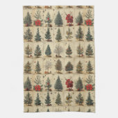 クリスマスツリーズポインセチアエレガントヴィンテージ キッチンタオル (縦)