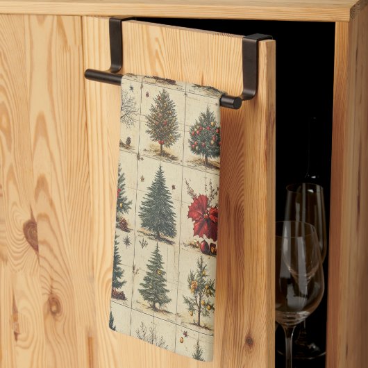 クリスマスツリーズポインセチアエレガントヴィンテージ キッチンタオル (三つ折り)