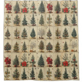 クリスマスツリーズポインセチアエレガントヴィンテージ シャワーカーテン (正面)