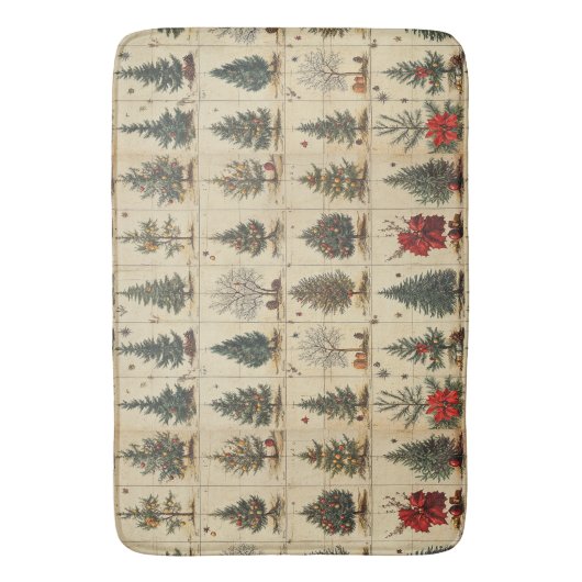 クリスマスツリーズポインセチアエレガントヴィンテージ バスマット (正面縦)