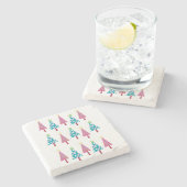 クリスマスツリーズマーブルストーンコースター、ピンク&ブルー ストーンコースター (横)