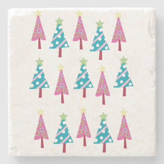 クリスマスツリーズマーブルストーンコースター、ピンク&ブルー ストーンコースター (正面)