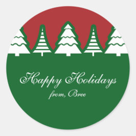 クリスマスツリーズレッド&グリーンホリデースタンプ ラウンドシール