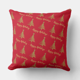 クリスマスツリーズ金ゴールドオンレッド装飾用クッション クッション