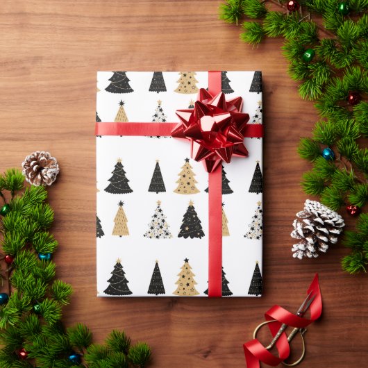 クリスマスツリーズ金ゴールドブラックモダンシンプル ラッピングペーパー (クリスマスギフト)