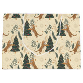 クリスマスツリーズ&タイガースカスタムベージュバックブローンド ラージペーパーバッグ (正面)