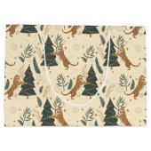 クリスマスツリーズ&タイガースカスタムベージュバックブローンド ラージペーパーバッグ (裏面)