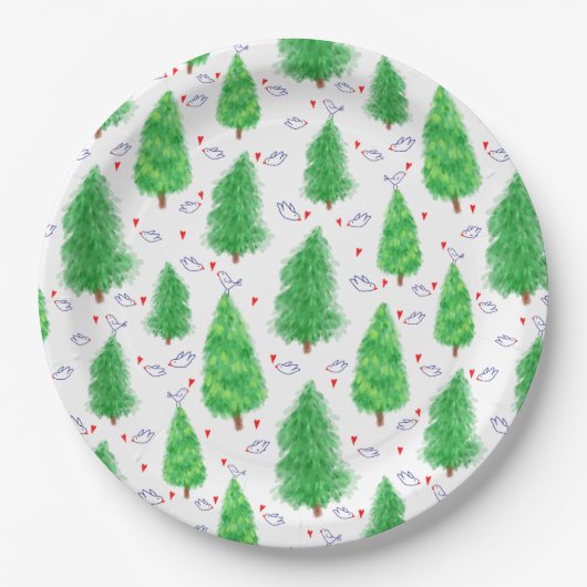 クリスマスツリーズ&バード紙プレート ペーパープレート (正面)