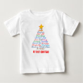 クリスマスツリータイポグラフィベビーの初めてのクリスマス ベビーTシャツ (正面)