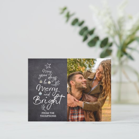 クリスマスツリータイポグラフィメイ日はメリー ポストカード (スタンド正面)