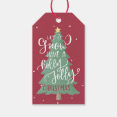 クリスマスツリータイポグラフィレッドブルガンディセージグリーン ギフトタグ (正面)