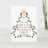 クリスマスツリータイポグラフィ間もなく3の家族になる シーズンカード (正面)