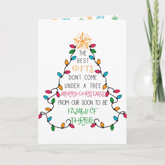 クリスマスツリータイポグラフィ間もなく3の家族になる シーズンカード (正面)