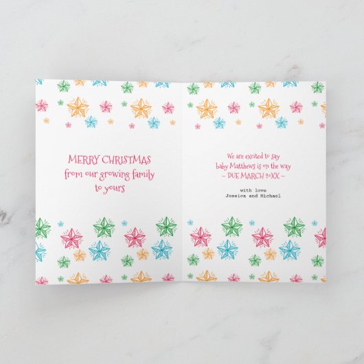 クリスマスツリータイポグラフィ間もなく3の家族になる シーズンカード (内部)