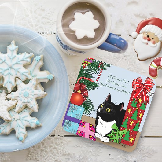 クリスマスツリータキシード猫 コースター