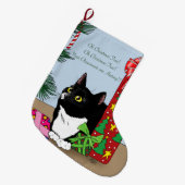 クリスマスツリータキシード猫 ラージクリスマスストッキング (正面 (吊り時))