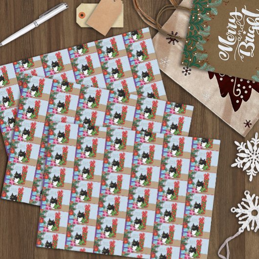 クリスマスツリータキシード猫 薄葉紙