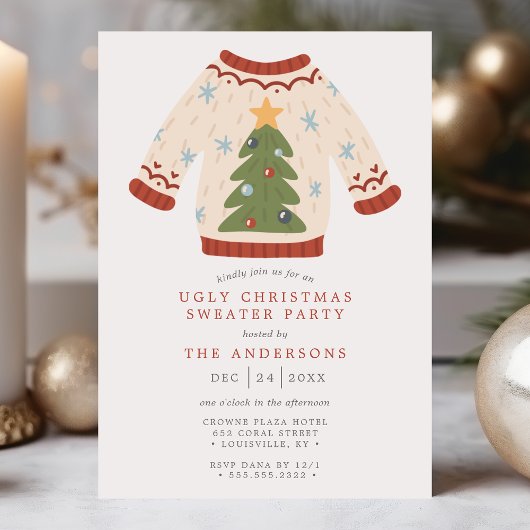 クリスマスツリータッキーで醜いクリスマスセーターパーティー 招待状