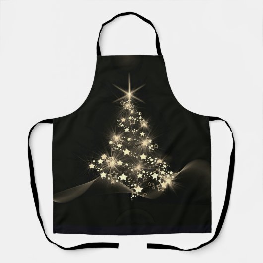 クリスマスツリーダークの星の黄金の輝き エプロン (正面)
